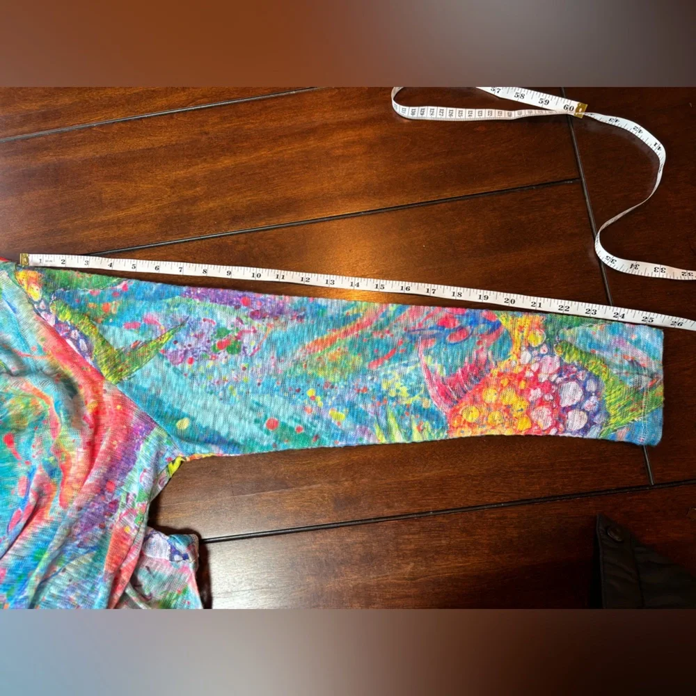 Leoma Lovegrove XXL Colorful Fish Art Open Front Cardigan Jacket Sweater - Picture 7 of 9